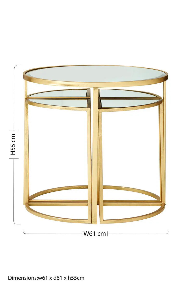 Set of 5 Champagne Gold Wood and Metal Nesting Tables with Glass Top, Farran
