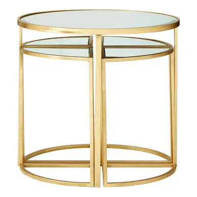 Set of 5 Champagne Gold Wood and Metal Nesting Tables with Glass Top | Farran