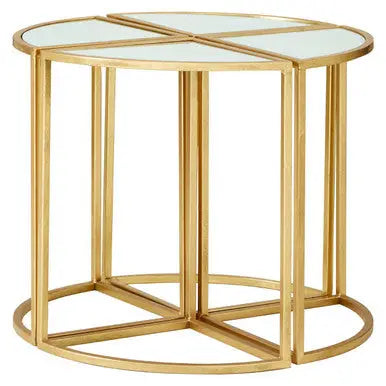 Set of 5 Champagne Gold Wood and Metal Nesting Tables with Glass Top, Farran