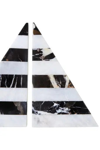 Set of Two Black and White Striped Marble Bookends | Soma