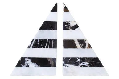 Set of Two Black and White Striped Marble Bookends | Soma