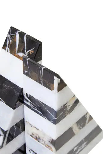 Set of Two Black and White Striped Marble Bookends | Soma