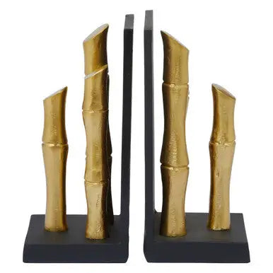 Set of Two Gold Finish Bamboo Effect Bookends | Hiba