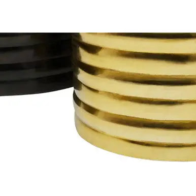 Set of Two Round Black and Brass Aluminium Coffee Tables with Ribbed Pattern, Arti