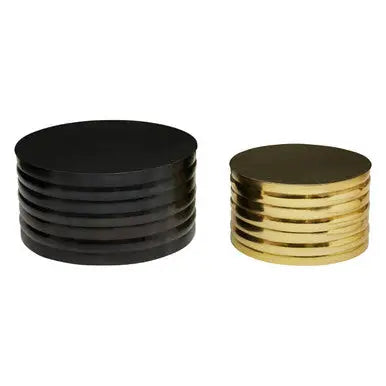 Set of Two Round Black and Brass Aluminium Coffee Tables with Ribbed Pattern, Arti