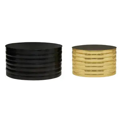 Set of Two Round Black and Brass Aluminium Coffee Tables with Ribbed Pattern, Arti