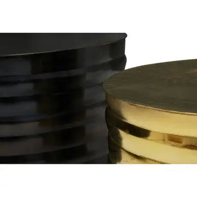 Set of Two Round Black and Brass Aluminium Coffee Tables with Ribbed Pattern, Arti