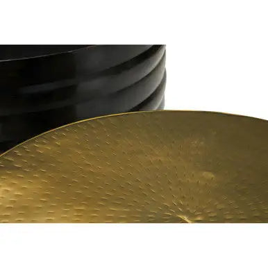 Set of Two Round Black and Brass Aluminium Coffee Tables with Ribbed Pattern, Arti