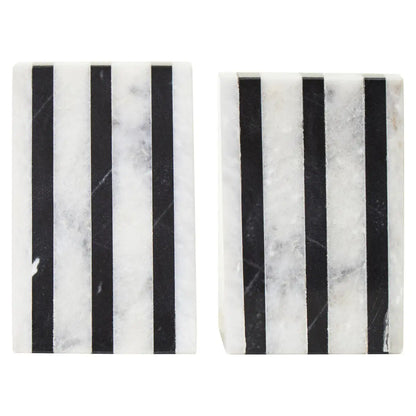 Set of Two Striped White Marble Bookends | Soma