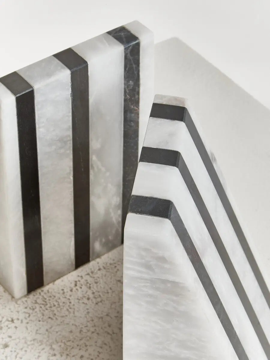 Set of Two Striped White Marble Bookends | Soma