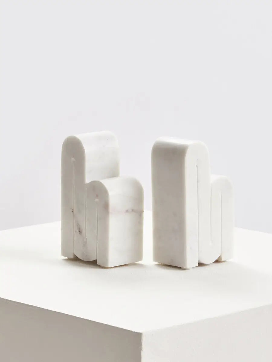 Set of Two White Marble Bookends | Nason