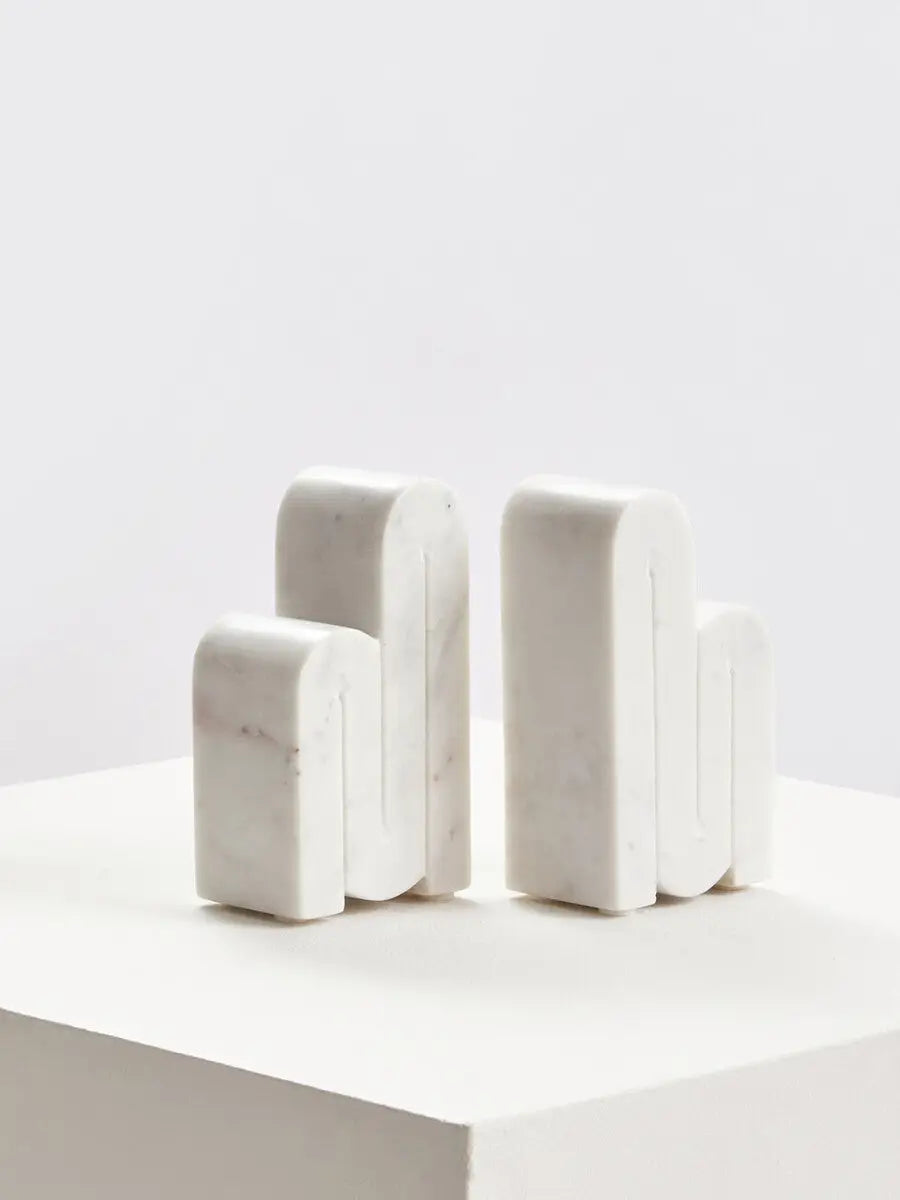 Set of Two White Marble Bookends | Nason