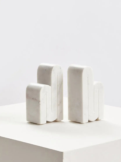 Set of Two White Marble Bookends | Nason