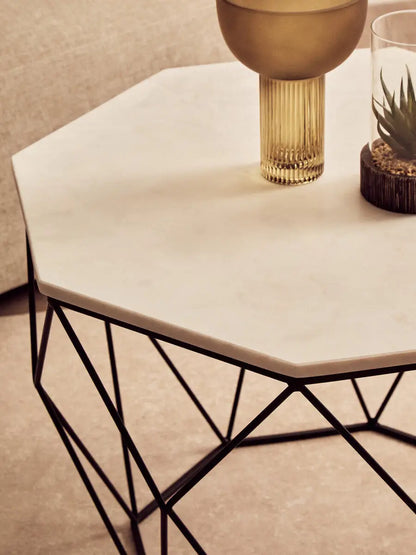 Shalimar White Marble and Black Finish Octagonal Coffee Table