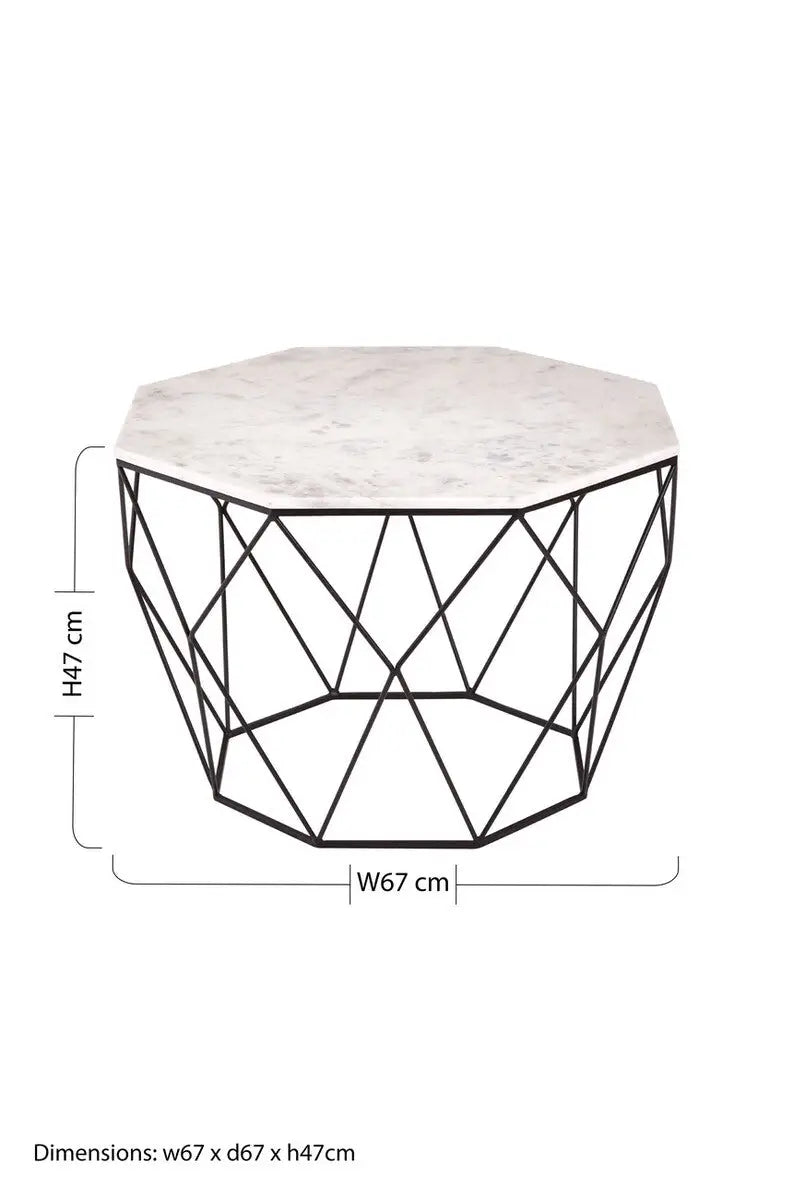 Shalimar White Marble and Black Finish Octagonal Coffee Table