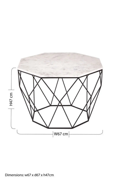 Shalimar White Marble and Black Finish Octagonal Coffee Table