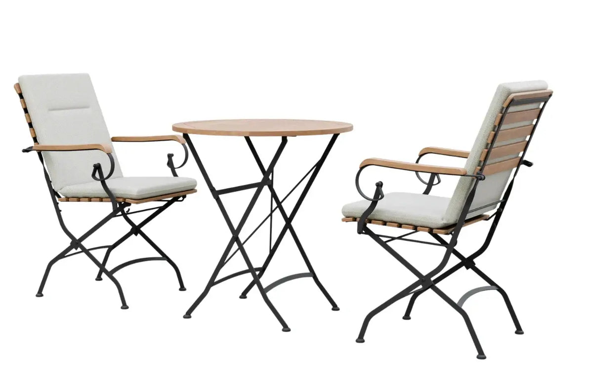 Sicily 2 Seater Teak and Wrought Iron Round 70cm Garden Dining Set