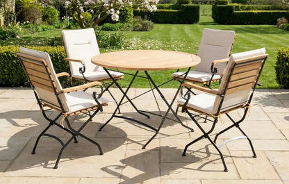 Sicily 4 Seater Teak and Wrought Iron Round 110cm Garden Dining Set