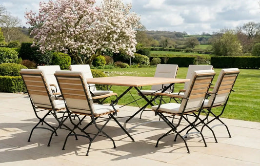 Sicily 8 Seater Teak and Wrought Iron Square 140cm Garden Dining Set