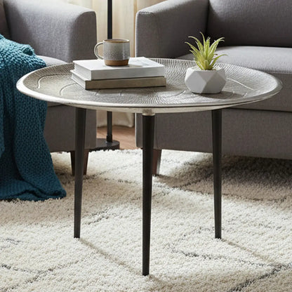 Silva Silver Finish Oak Effect Round Coffee Table