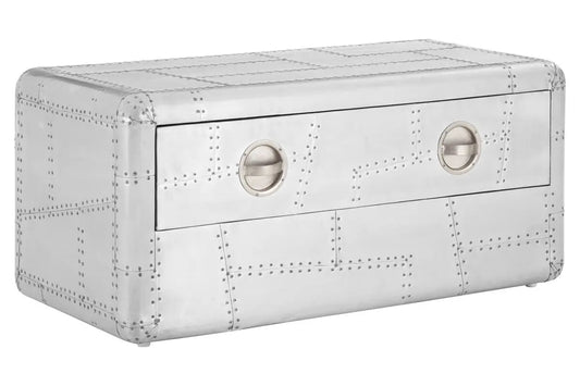 Silver Aluminium Plated Mango Wood Coffee Table with Sliding Storage Drawer, Avro