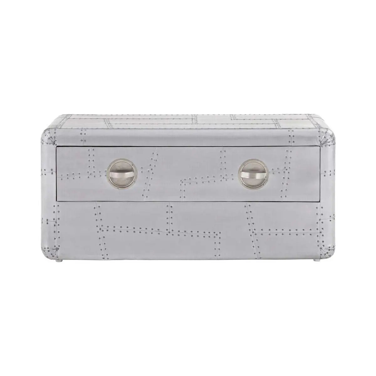 Silver Aluminium Plated Mango Wood Coffee Table with Sliding Storage Drawer, Avro