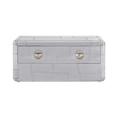 Silver Aluminium Plated Mango Wood Coffee Table with Sliding Storage Drawer, Avro