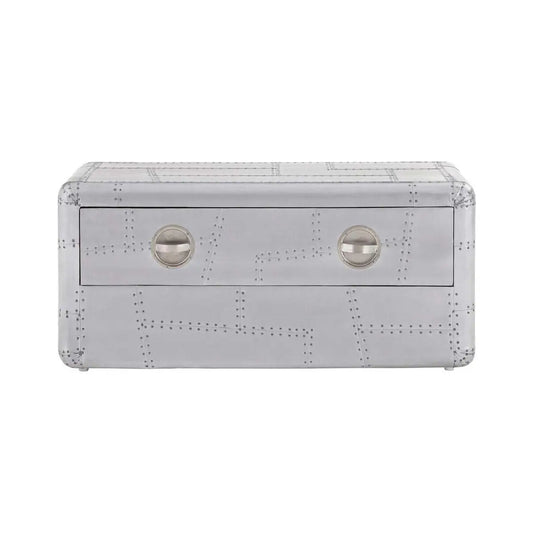 Silver Aluminium Plated Mango Wood Coffee Table with Sliding Storage Drawer, Avro