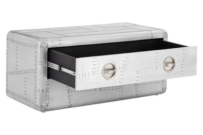 Silver Aluminium Plated Mango Wood Coffee Table with Sliding Storage Drawer, Avro