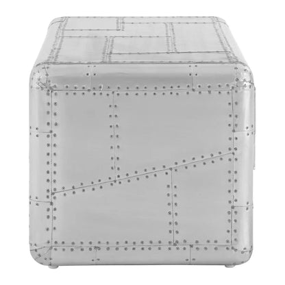 Silver Aluminium Plated Mango Wood Coffee Table with Sliding Storage Drawer, Avro