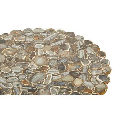Silver and Assorted Agate Stone Top Coffee Table with Stainless Steel Cross Legs, Rabia