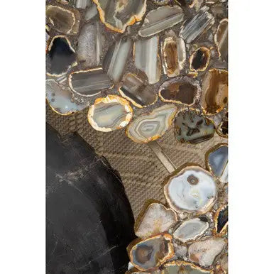 Silver and Assorted Agate Stone Top Coffee Table with Stainless Steel Cross Legs, Rabia