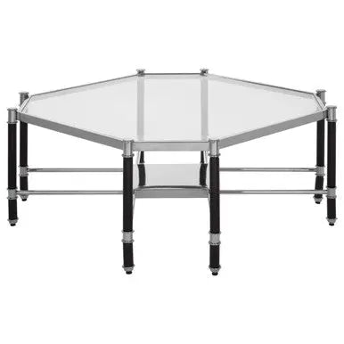Silver and Black Metal Coffee Table with Clear Tempered Glass Top, Allessi