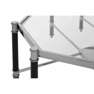 Silver and Black Metal Coffee Table with Clear Tempered Glass Top, Allessi
