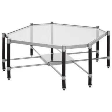 Silver and Black Metal Coffee Table with Clear Tempered Glass Top, Allessi