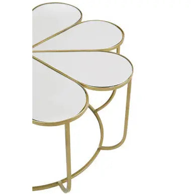 Silver and Gold Iron Frame Coffee Table with Petal Design Mirrored Top, Rabia