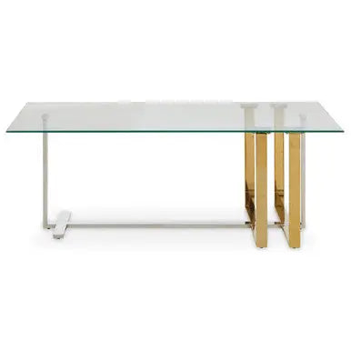 Silver and Gold Steel Frame Coffee Table with Glass Top, Alvea