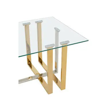 Silver and Gold Steel Frame Coffee Table with Glass Top, Alvea