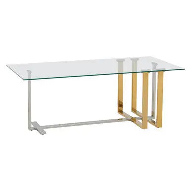 Silver and Gold Steel Frame Coffee Table with Glass Top, Alvea