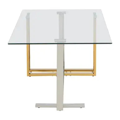 Silver and Gold Steel Frame Coffee Table with Glass Top, Alvea