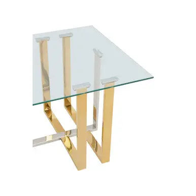 Silver and Gold Steel Frame Coffee Table with Glass Top, Alvea