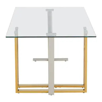 Silver and Gold Steel Frame Coffee Table with Glass Top, Alvea