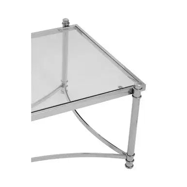 Silver Finish Base Coffee Table with Clear Glass Top, Ackley