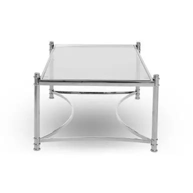 Silver Finish Base Coffee Table with Clear Glass Top, Ackley