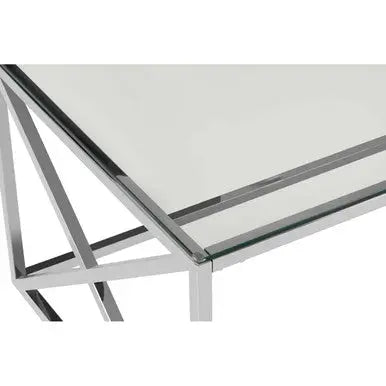 Silver Finish Coffee Table with Cross Frame and Tempered Glass Top, Allure