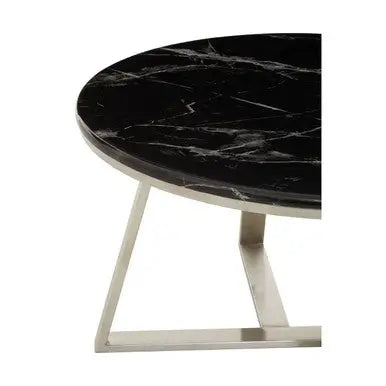 Silver Finish Frame Coffee Table with Round Black Marble Top, Alvaro