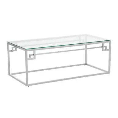 Silver Geometric Rectangular Coffee Table with Tempered Glass Top, Allure