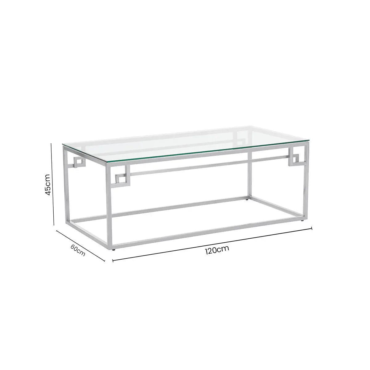 Silver Geometric Rectangular Coffee Table with Tempered Glass Top, Allure