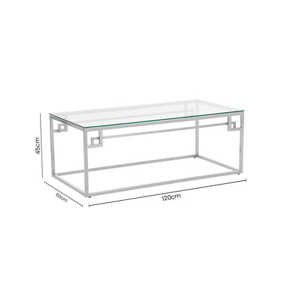 Silver Geometric Rectangular Coffee Table with Tempered Glass Top, Allure