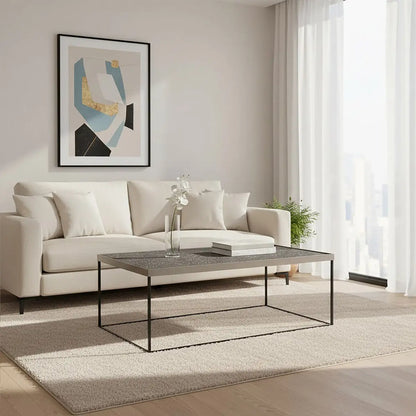 Silver Metal Rectangular Top Coffee Table with Black Interconnected Legs, Akola